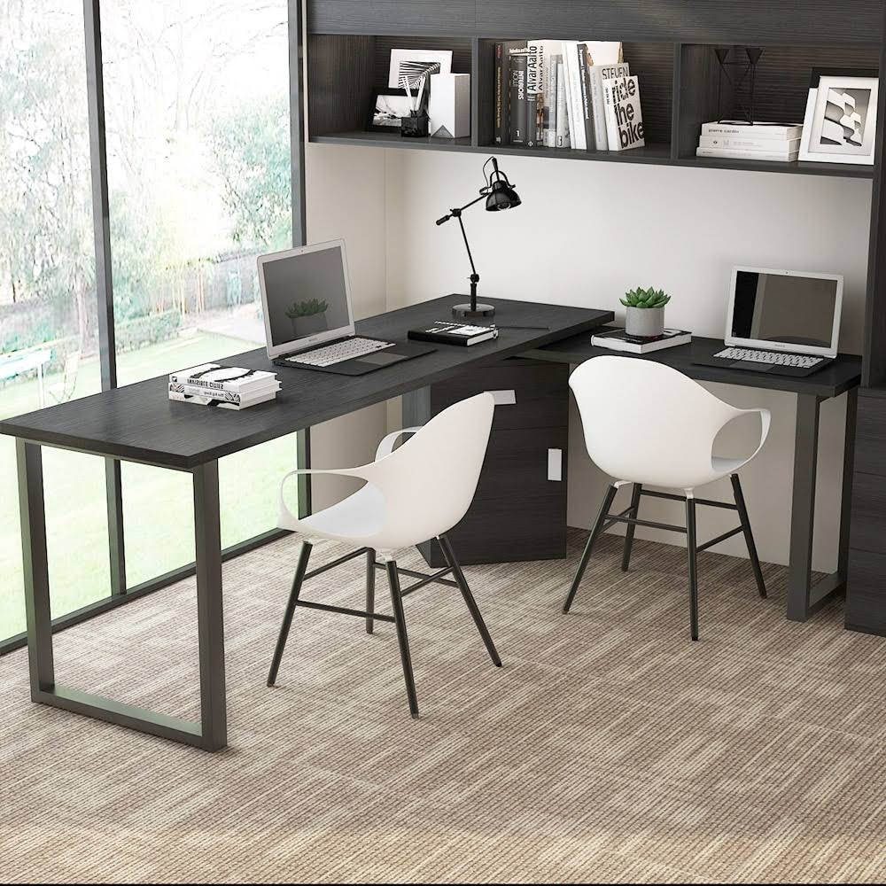 Black L-Shaped Computer Desk with File Cabinet U6297