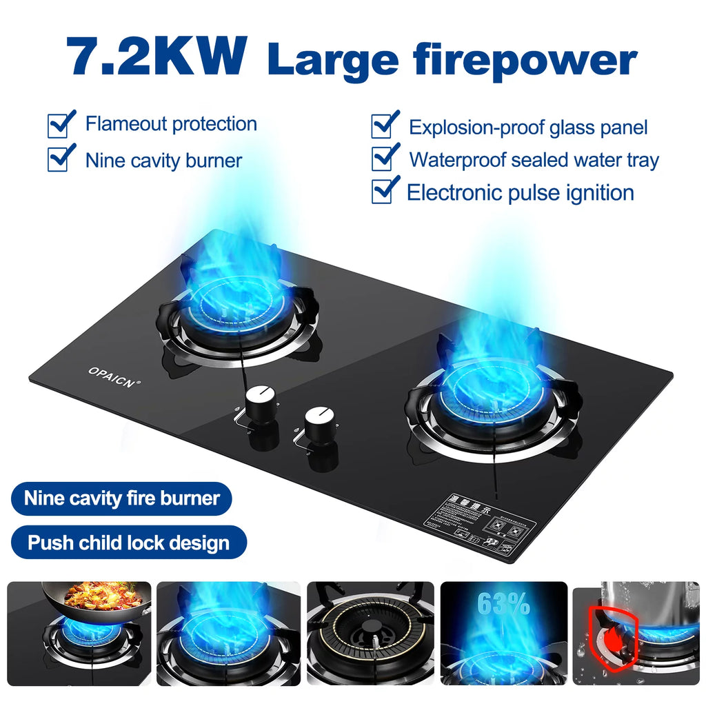 Double Burner Gas Stove Tempered Glass Cooktop U228