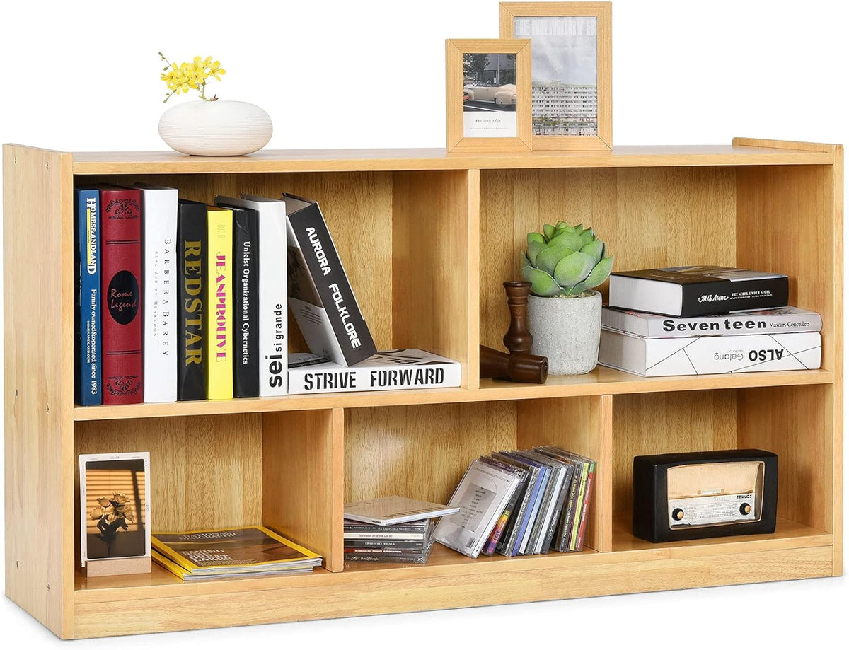Natural Wooden 2 Tier 5 Cube Bookcase Y228