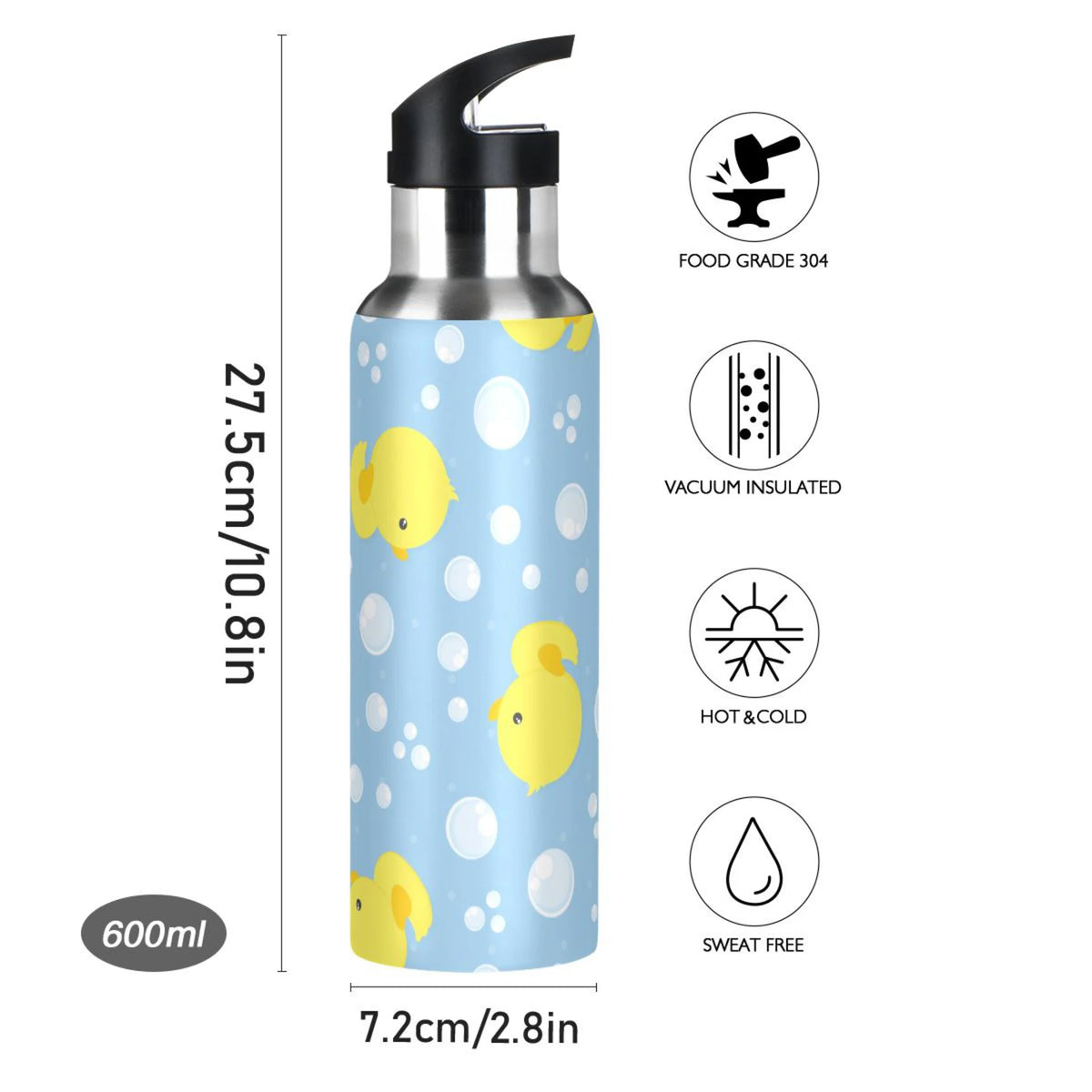 Blue Stainless Steel Insulated Water Bottle with Straw Lid C218