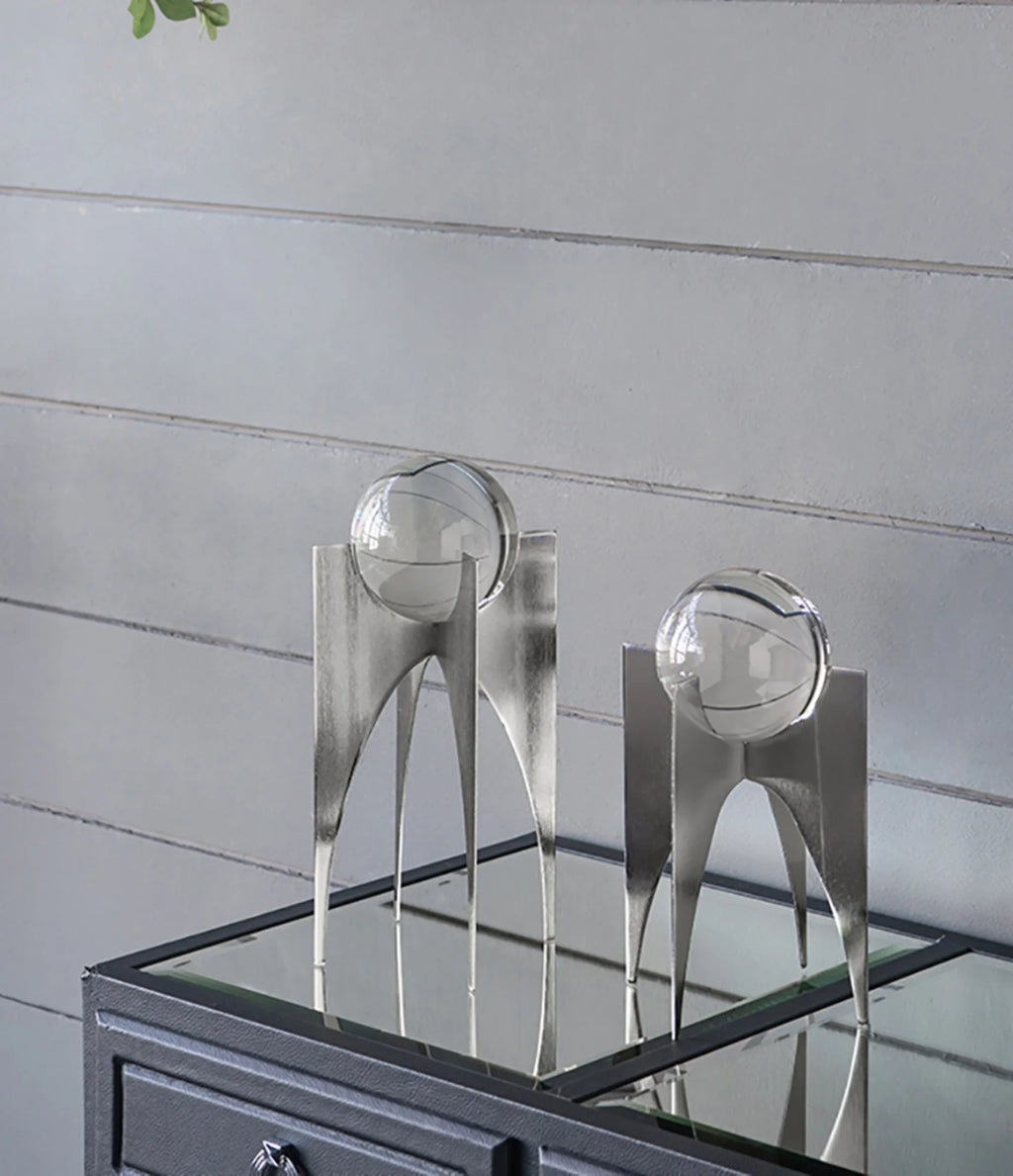 Silver Crystal Ball Statues with Stand 2ct D45557
