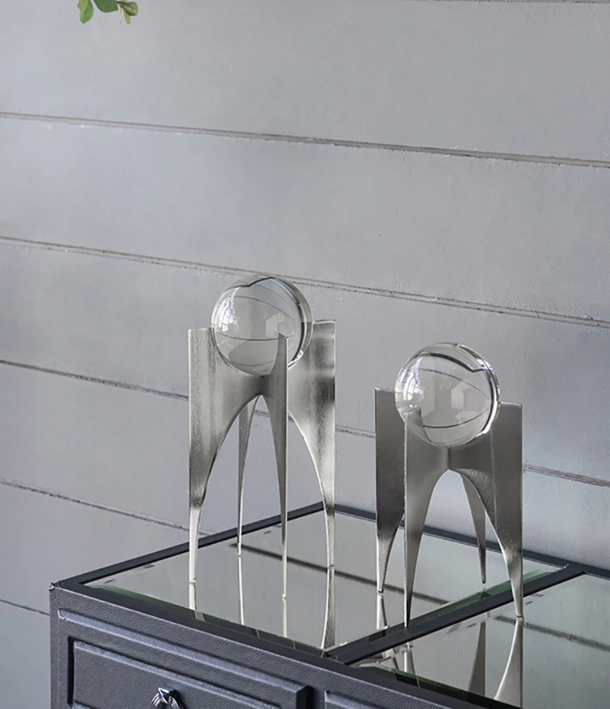 Silver Crystal Ball Statues with Stand 2ct D45557