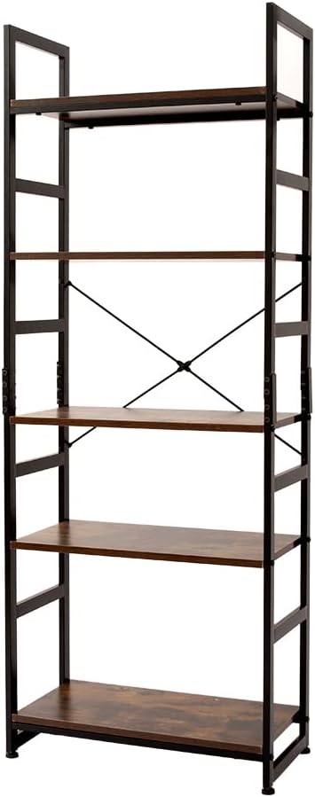 5-Tier Tall Bookcase, Industrial Style Bookshelf, Rustic Brown I955477