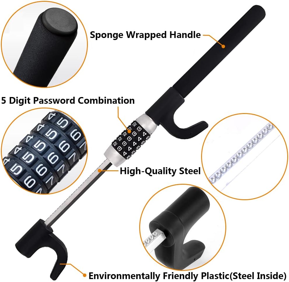 Steering Wheel Lock, 5 Digit Coded Combination Anti Theft Device, Heavy Duty Universal Extendable Retractable Keyless Password Twin Hooks Car Security Lock R222
