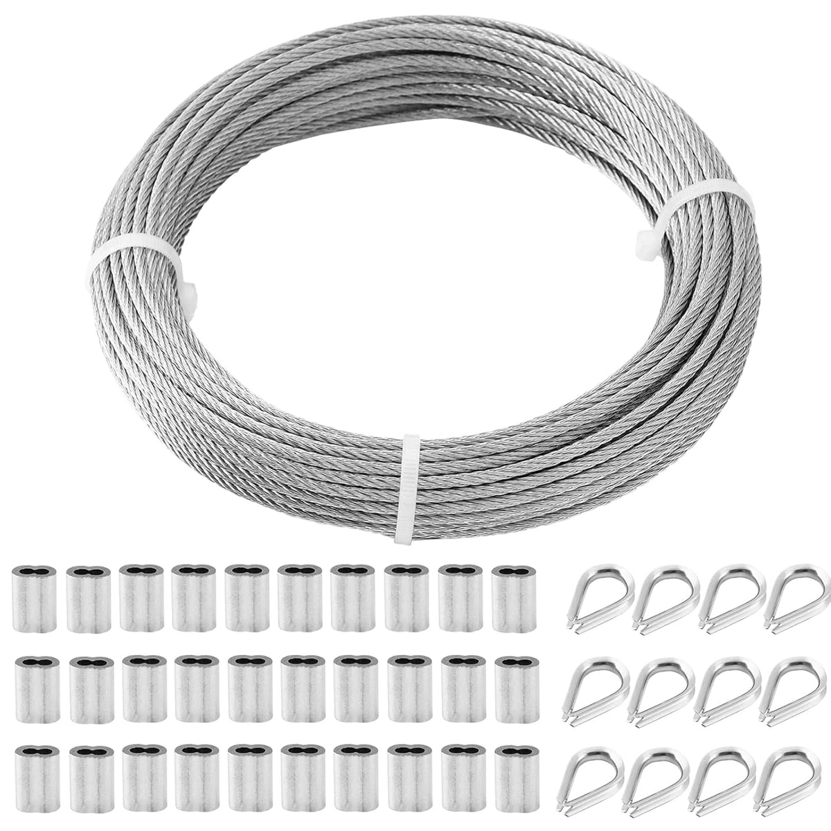 1/8 Stainless Steel Aircraft Cable Kit with Thimble and Crimping Sleeves T871