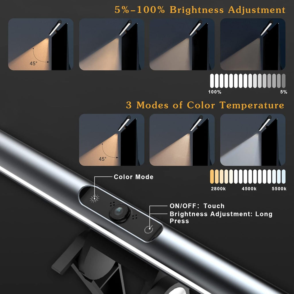 Monitor Light Bar with Webcam, USB Powered, Hue Adjustable, Touch Control L9564