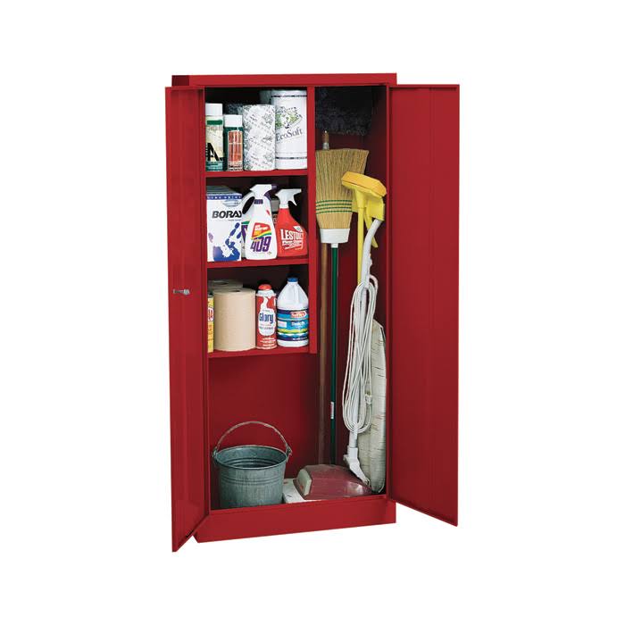Welded Steel Janitorial Cabinet 30inch W x 15inch D x 66Inch H Red J35313