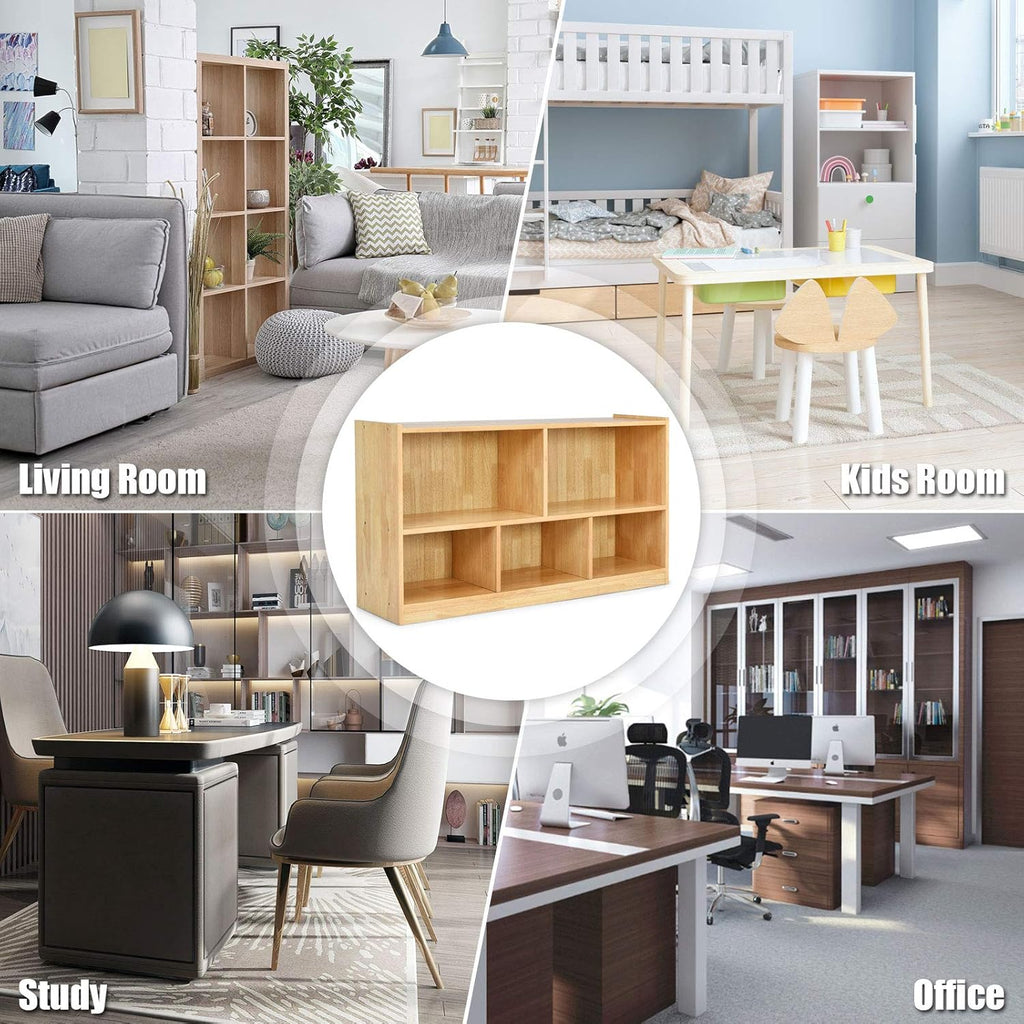 Natural Wooden 2 Tier 5 Cube Bookcase Y228