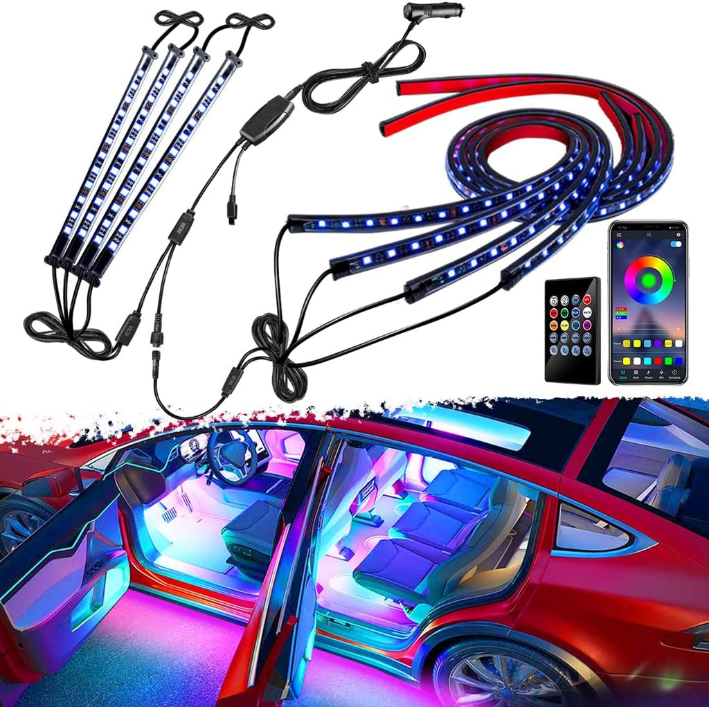 Car LED Underglow Lights Kit 4PCS+4PCS Underbody Neon Accent Lights with APP Bluetooth Remote Control DC12V RGB C93668