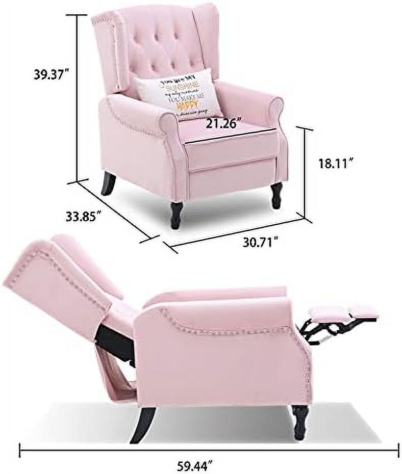 Pink Velvet Push Back Recliner Wingback Accent Chair G75412