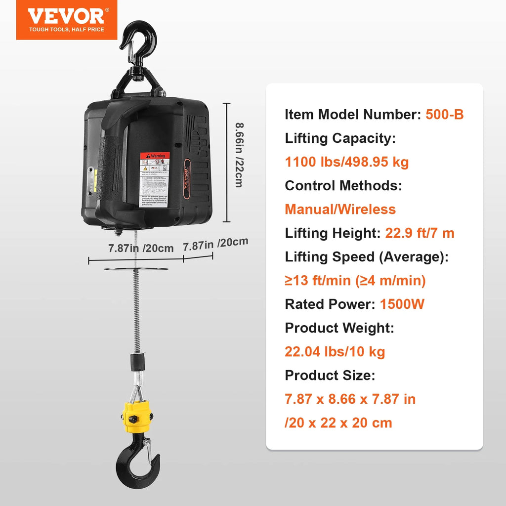 Portable Electric Hoist Power Winch 1100lbs J9079