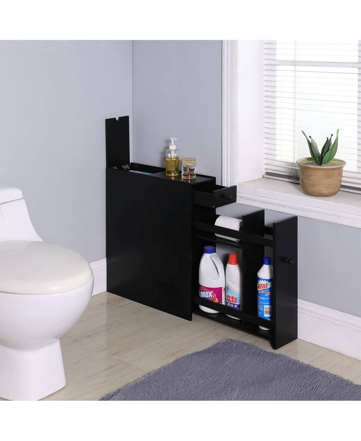 Black Bathroom Floor Cabinet Y209484