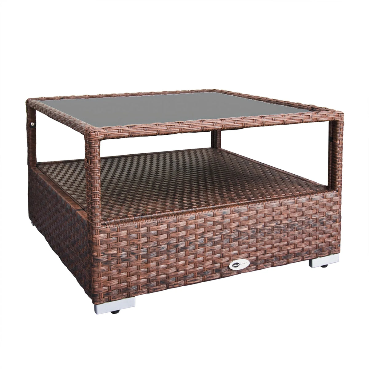 Mixed Brown Wicker Coffee Table with Glass Top and Storage Z505