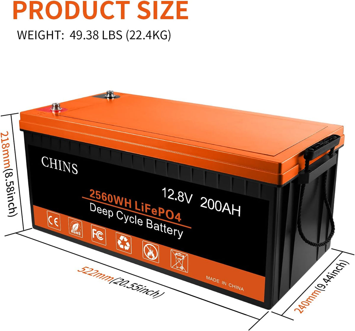 12V 200AH LiFePO4 Lithium Battery with 200A BMS B110