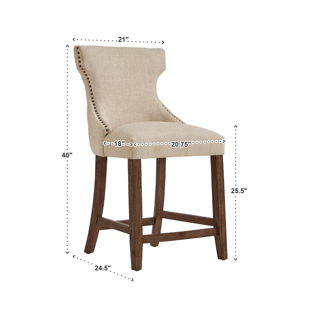 Beige Linen Upholstered Counter Height Stools, Set of 2 F9417