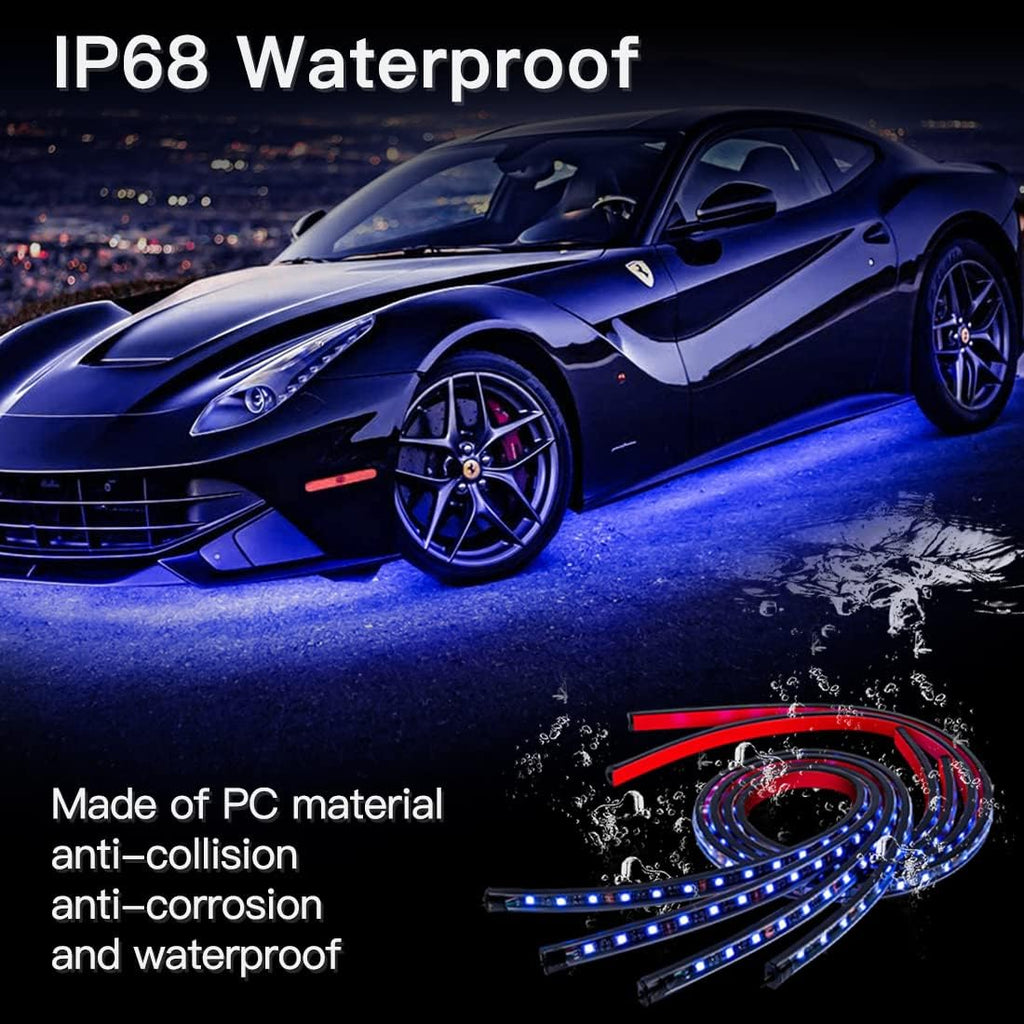 Car LED Underglow Lights Kit 4PCS+4PCS Underbody Neon Accent Lights with APP Bluetooth Remote Control DC12V RGB C93668