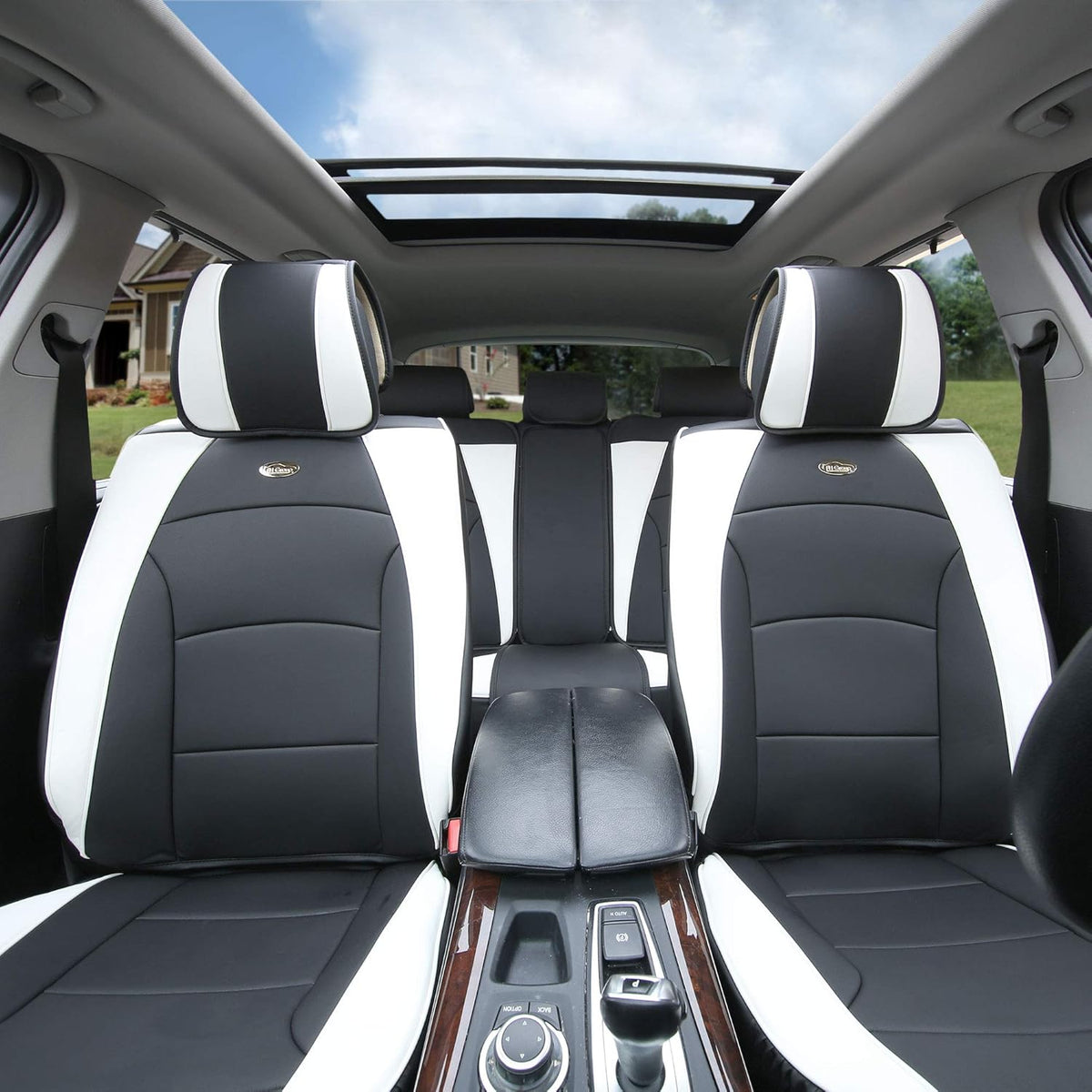 Faux Leather Full Set Car Seat Covers Blue/Black K904701