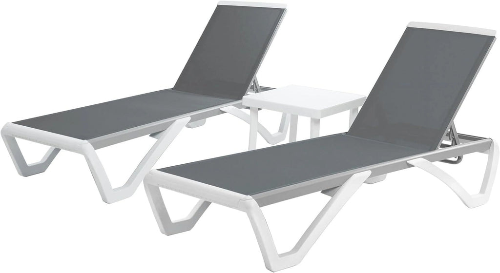 Gray Adjustable Patio Chaise Lounge Chair with Table G728171