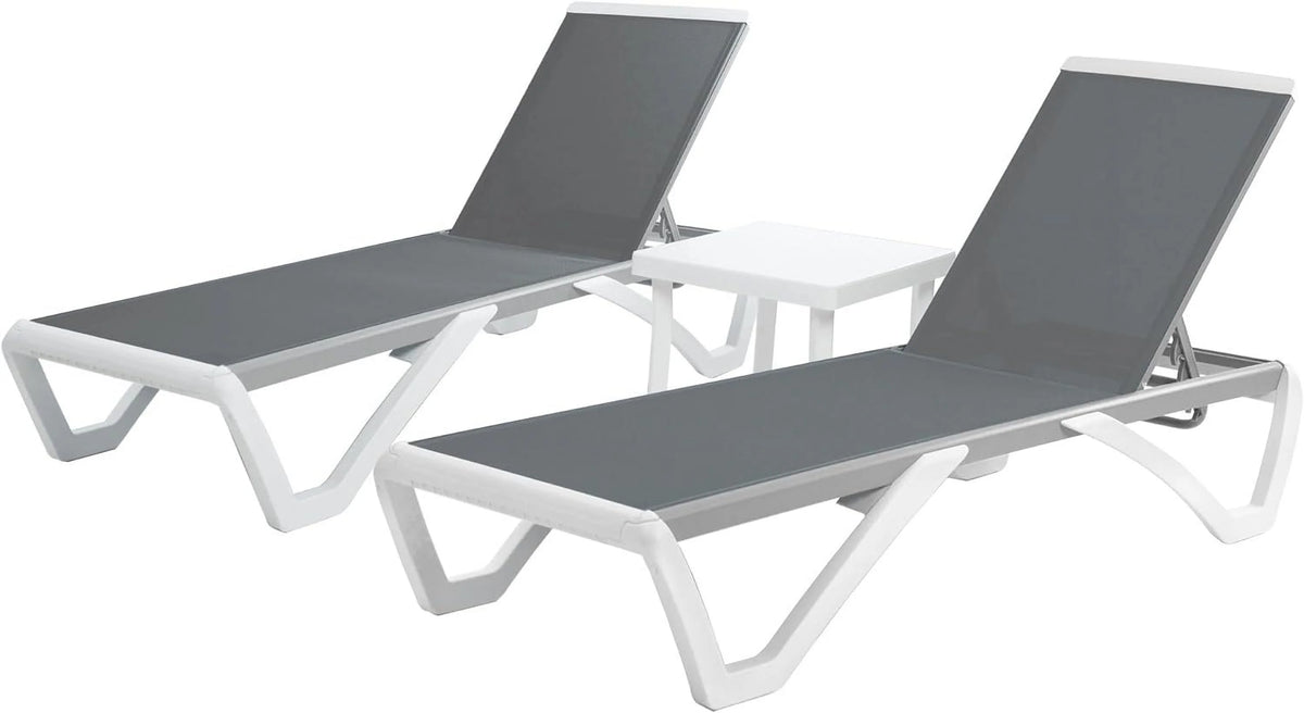 Gray Adjustable Patio Chaise Lounge Chair with Table G728171