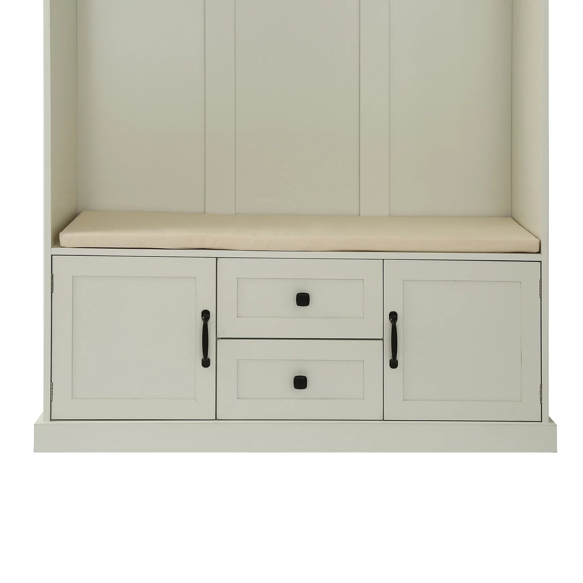Beige Hall Tree with Upholstered Bench and Coat Rack Z73469