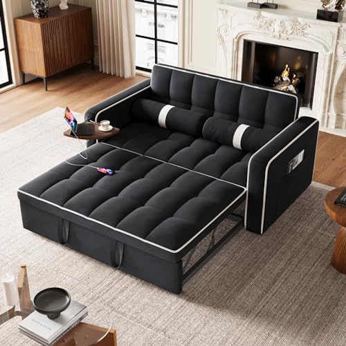 3 in 1 Sleeper Sofa Bed with Side Table, Orange J892