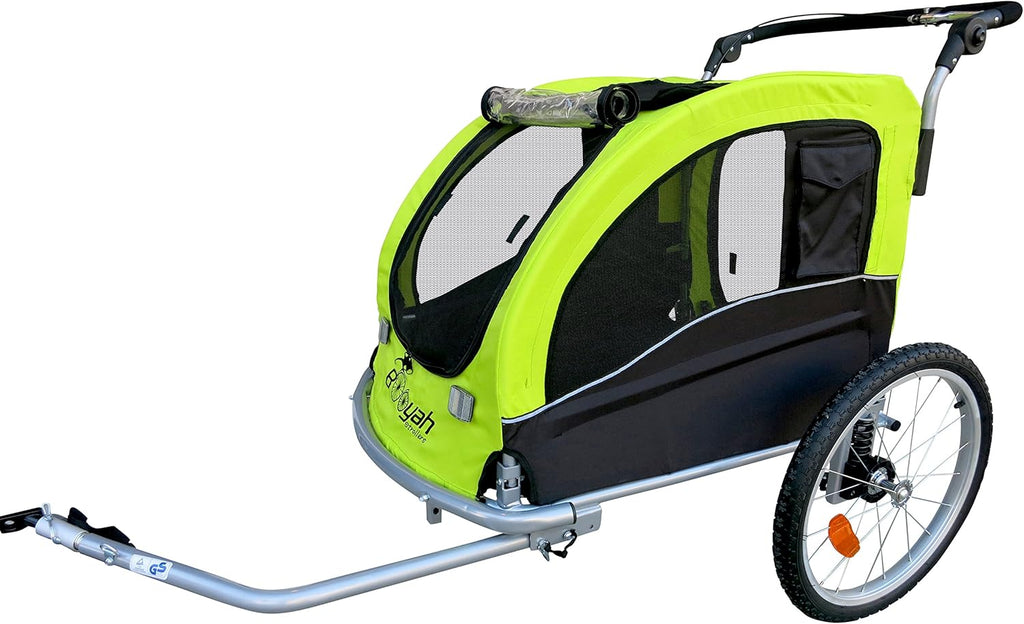 Large Pet Bike Trailer Dog Stroller with Shocks Green Yellow E601