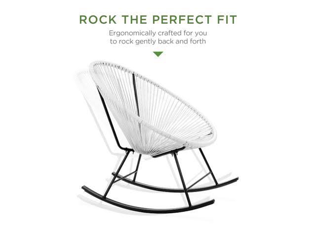 3-Piece White Patio Woven Rope Bistro Furniture Set with Rocking Chairs and Table J953