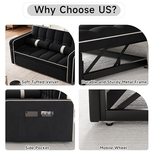 3 in 1 Sleeper Sofa Bed with Side Table, Orange J892