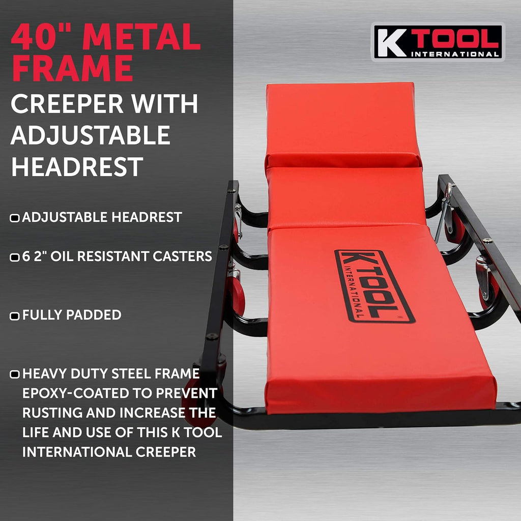 40 Metal Frame Creeper with Adjustable Headrest, 6 2 Oil Resistant Castors P353