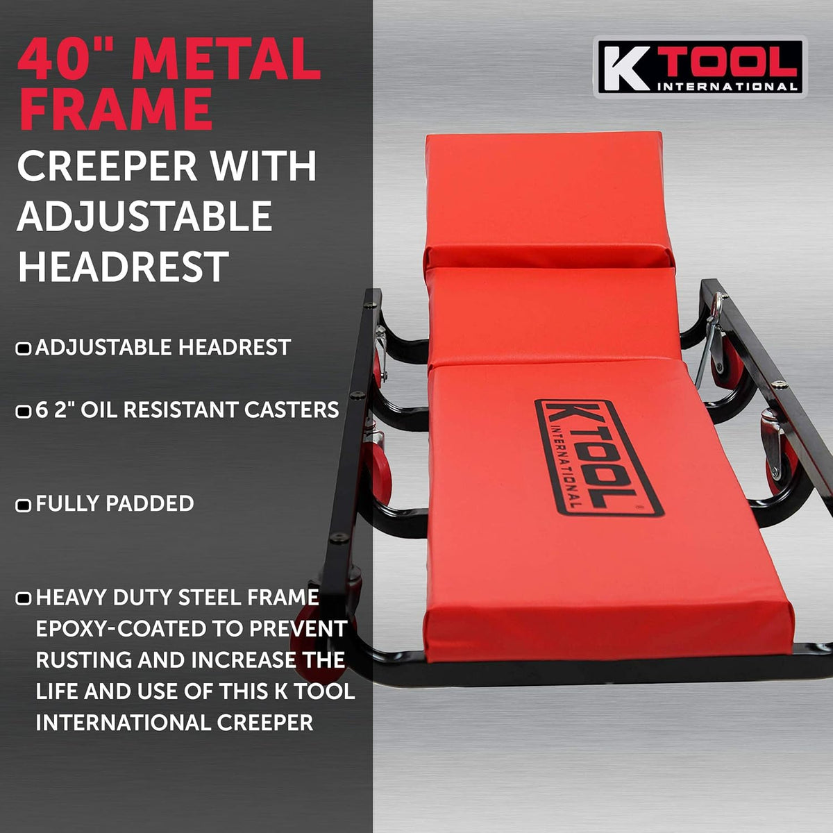 40 Metal Frame Creeper with Adjustable Headrest, 6 2 Oil Resistant Castors P353