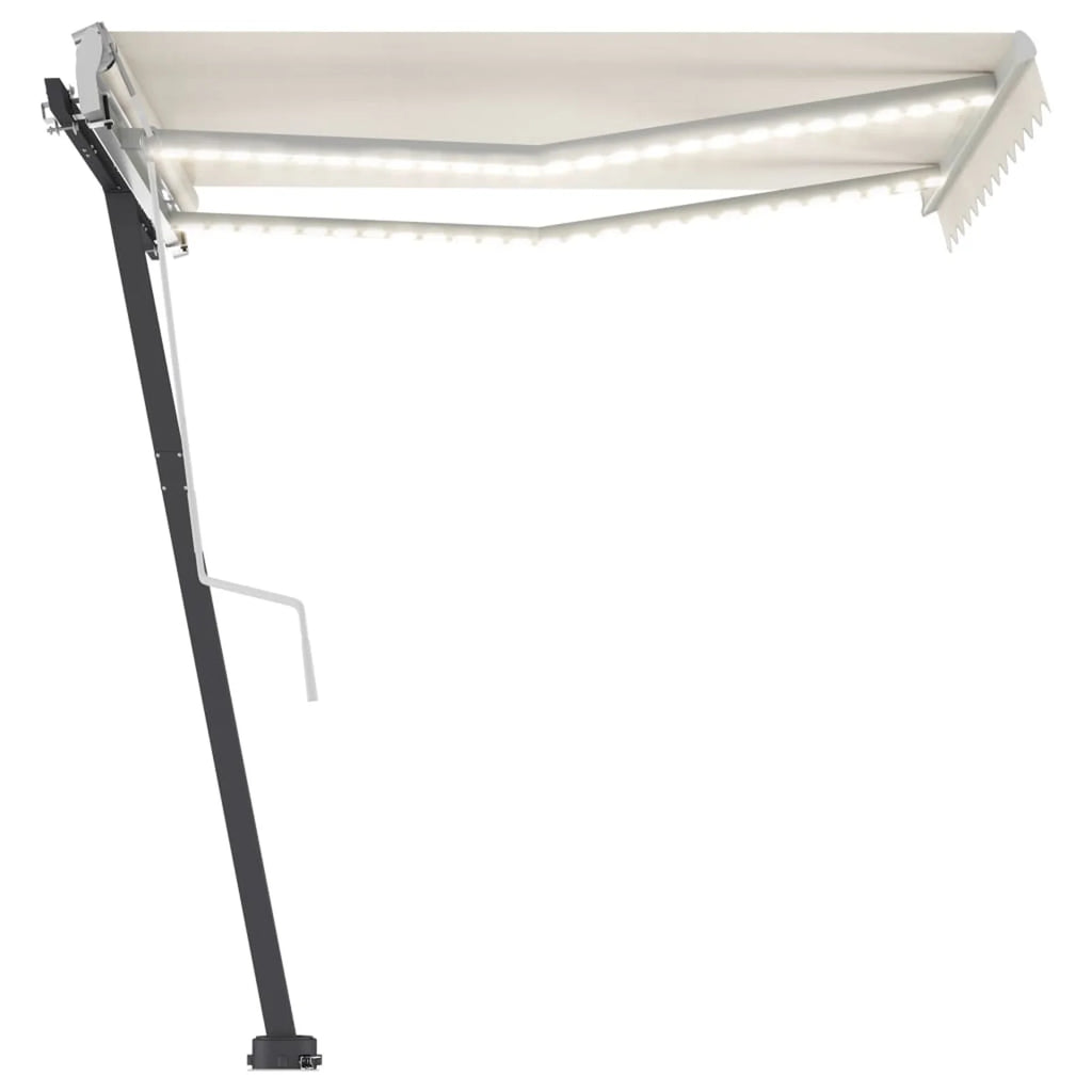 Manual Retractable Awning with LED Outdoor Canopy Sunshade Shelter Cream 118.1 x 98.4 Inches C93150