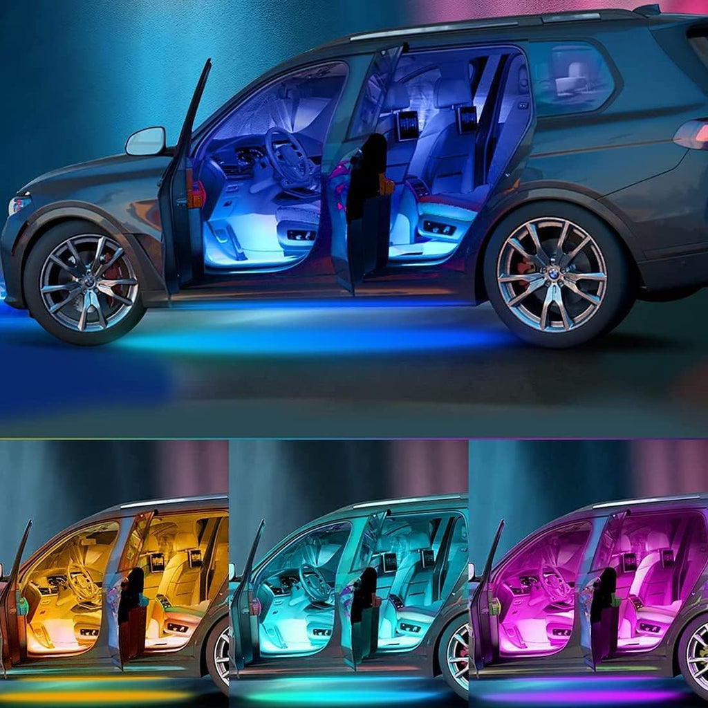 Car LED Underglow Lights Kit 4PCS+4PCS Underbody Neon Accent Lights with APP Bluetooth Remote Control DC12V RGB C93668