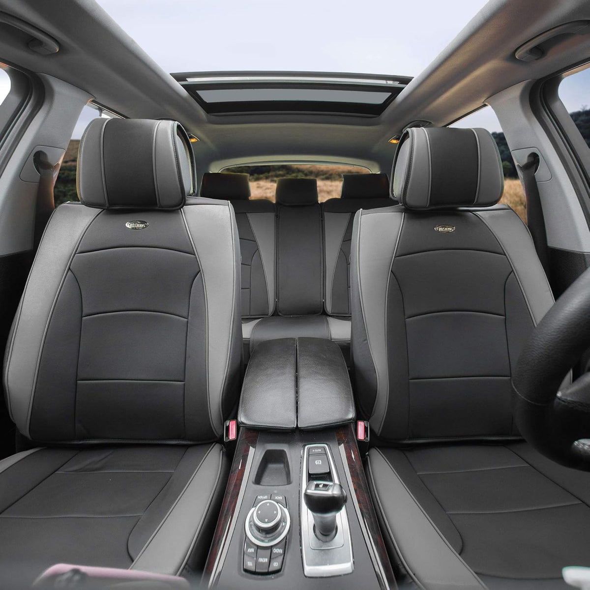 Faux Leather Full Set Car Seat Covers Blue/Black K904701