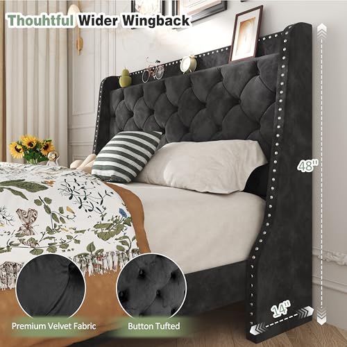 Queen Size Velvet Upholstered Platform Bed Frame with Storage C117883