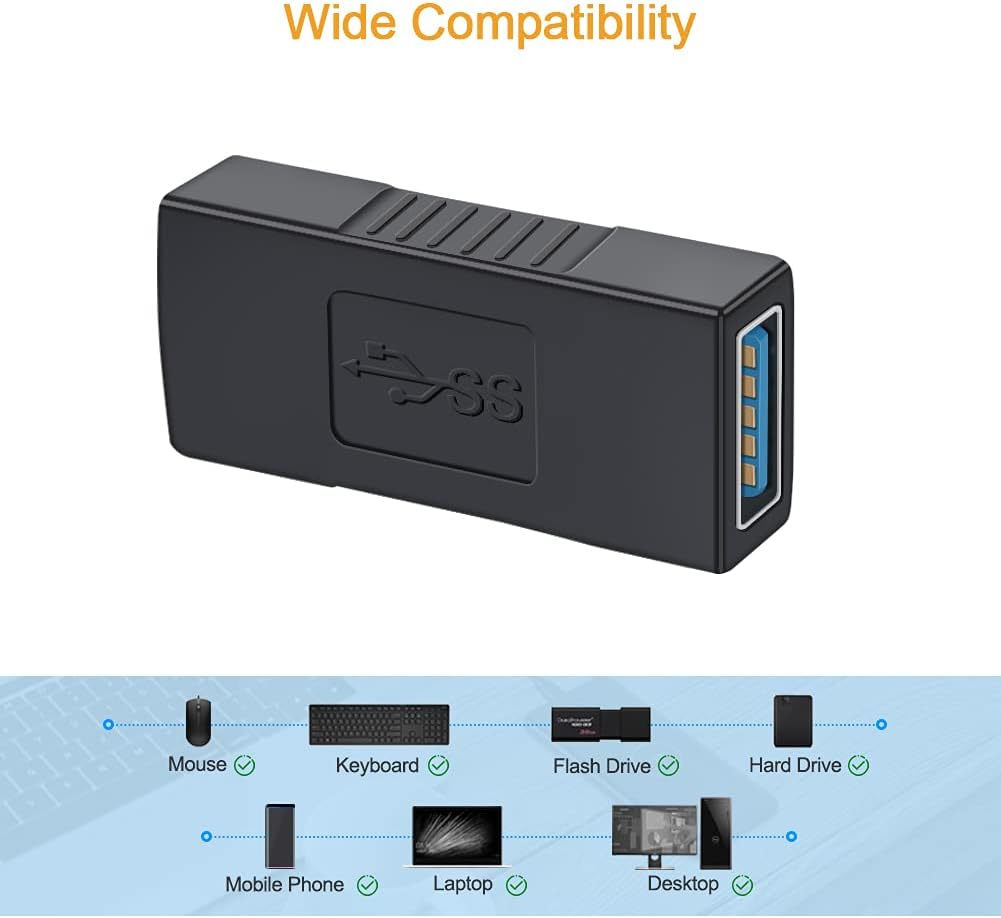 USB 3.0 Type A Female to Female Adapter, 2 Pack, Black H371