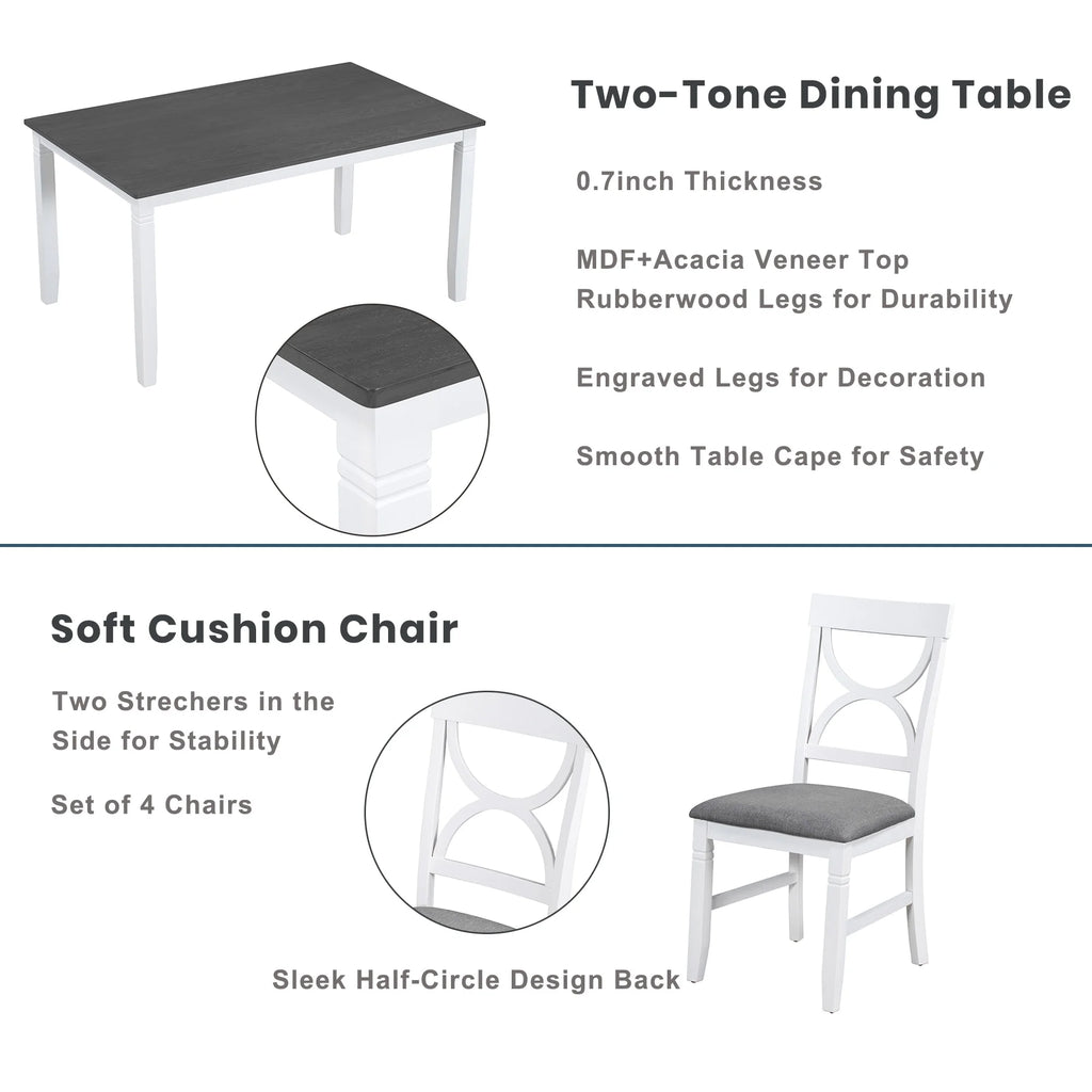 6 Piece Dining Table Set with 4 Chairs and Upholstered Bench V946477