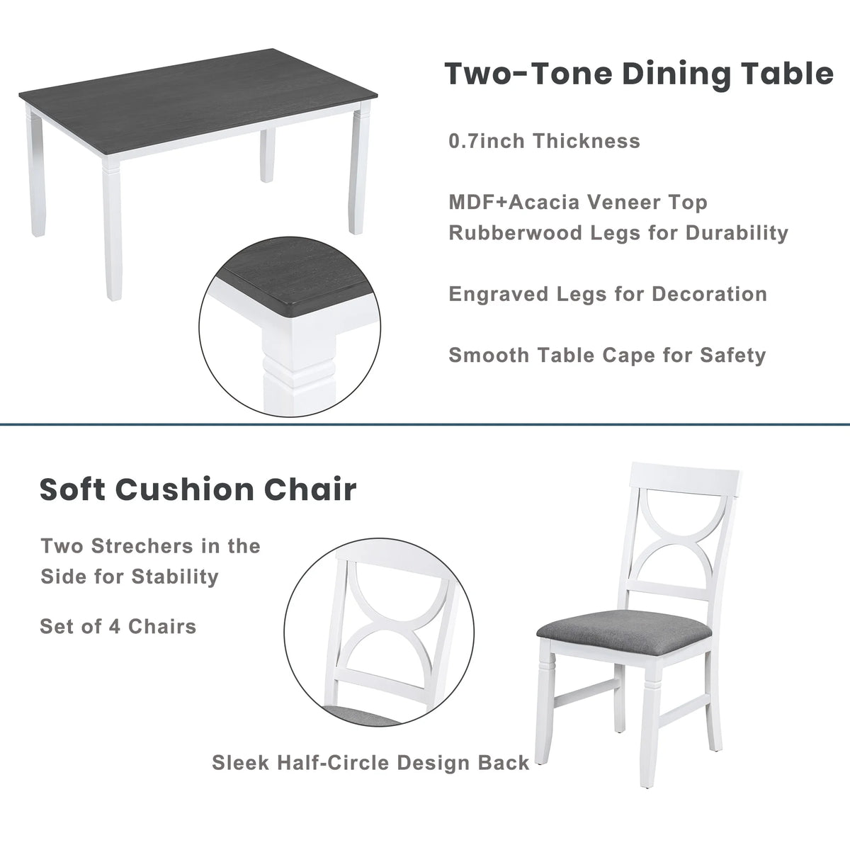 6 Piece Dining Table Set with 4 Chairs and Upholstered Bench V946477