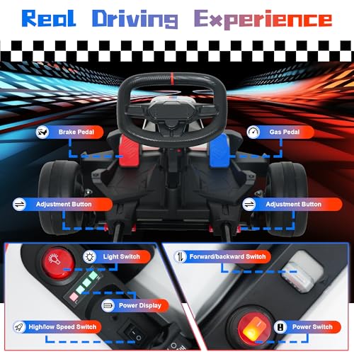 24V Electric Go Kart with Two 200W Motors, LED Lights, Adjustable Seat (White) B3334