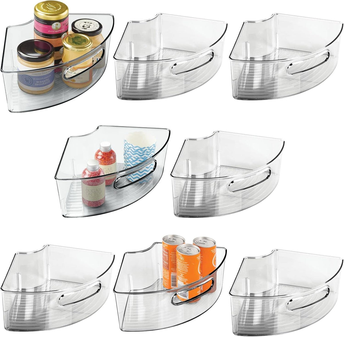 Plastic Kitchen Cabinet Lazy Susan Storage Organizer Bin with Front Handle V359