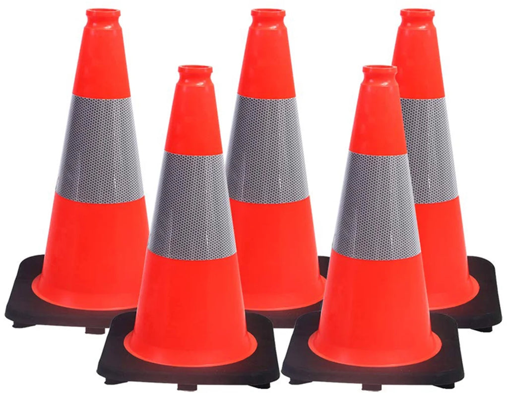 18" Orange PVC Safety Traffic Cone with Black Base and 6" Reflective Collars X4976
