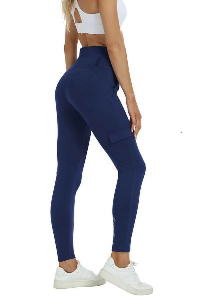 Navy blue High Waisted Yoga Pants With Pockets Q525
