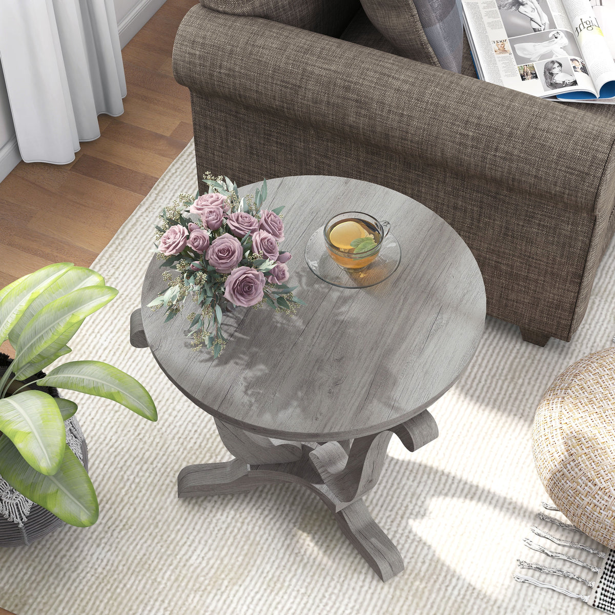 Round Wood Vintage Gray Oak End Table T84950