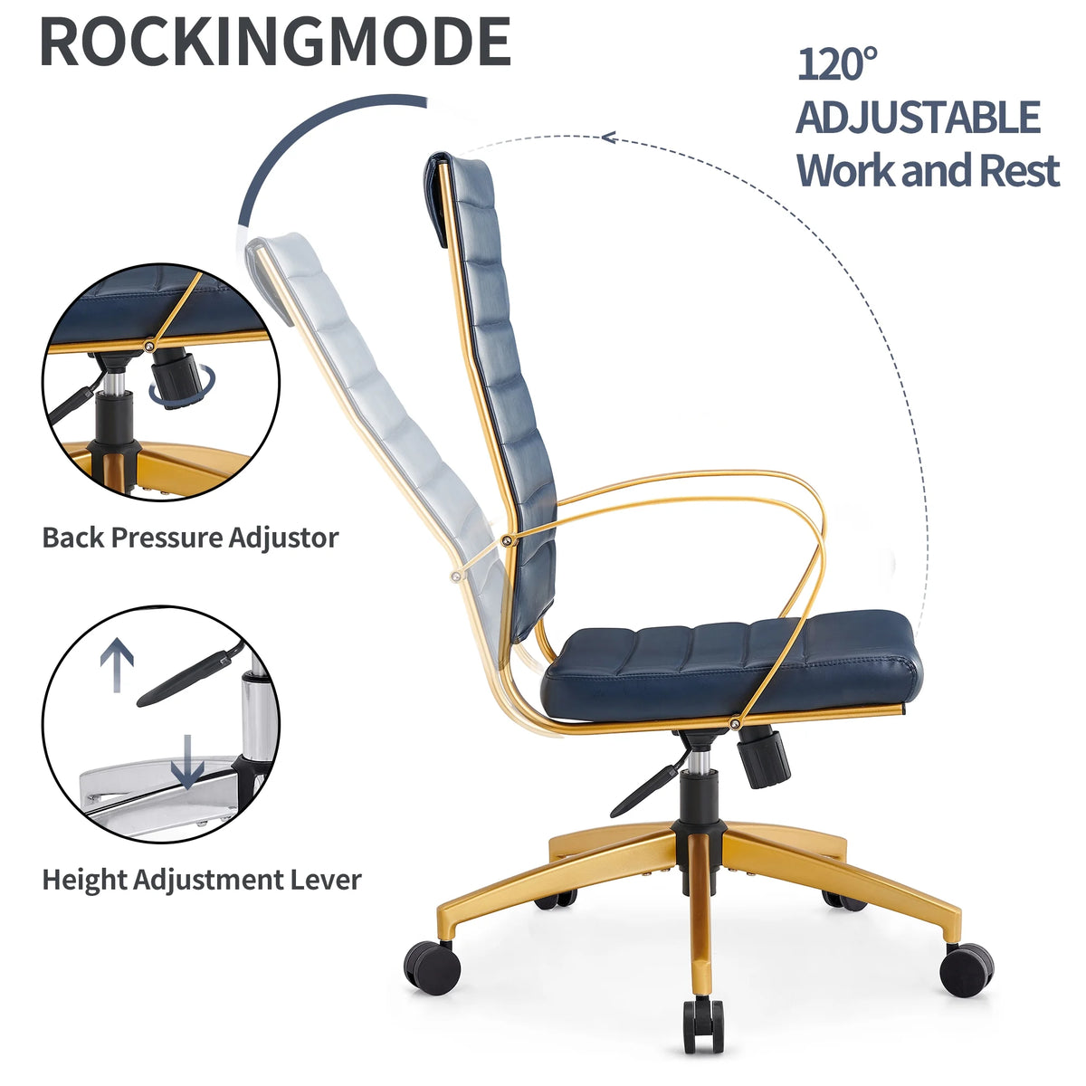 High Back Executive Office Chair with Armrest Adjustable Swivel Vegan Leather Z934