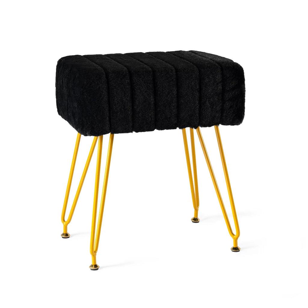 Faux Fur Vanity Stool with Golden Metal Legs A231132