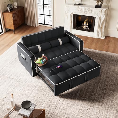 3 in 1 Sleeper Sofa Bed with Side Table, Orange J892
