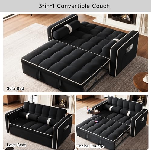 3 in 1 Sleeper Sofa Bed with Side Table, Orange J892
