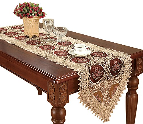 Small Vintage Burgundy Lace Table Runner 16 × 36 Inch W9514