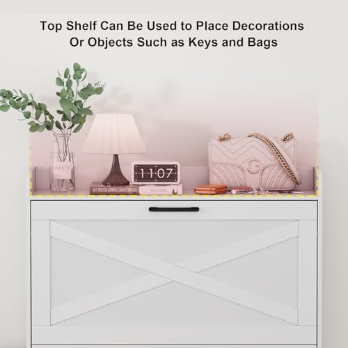 White Shoe Storage Cabinet with 2 Flip Doors and Metal Legs G551