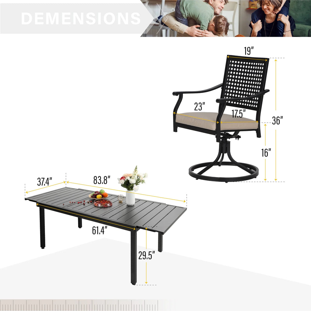 9 Piece Outdoor Patio Dining Set with Swivel Chairs and Expandable Table M934876
