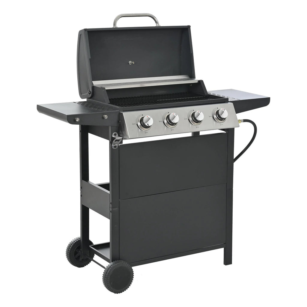 4 Burner Propane Gas Grill with Side Burner and Thermometer Q970